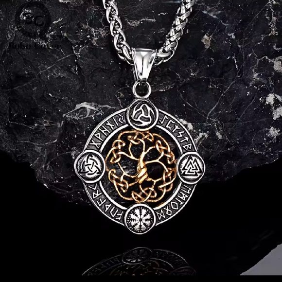 Viking Rune Life Tree Stainless Steel Silver Luck Talisman Necklace - Picture 4 of 5